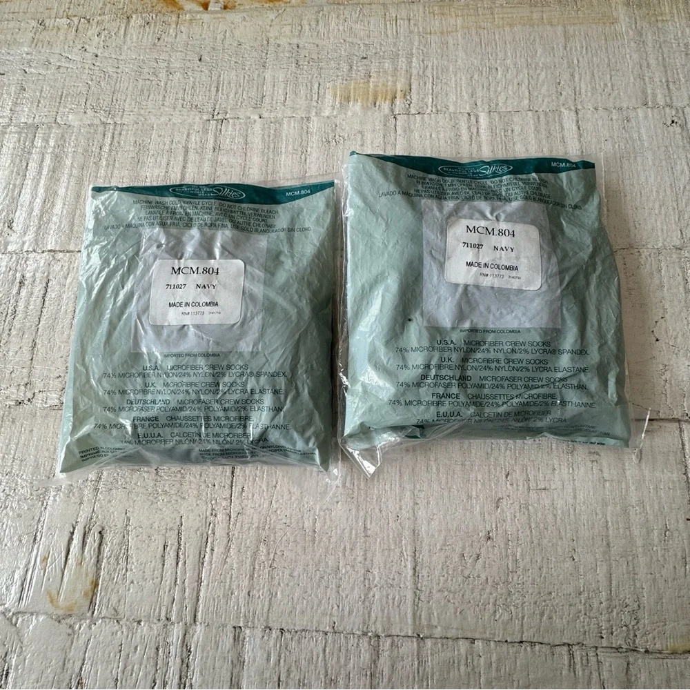 Vintage Silkies Microfiber Crew Socks NEW‎ Lot of 2 Navy Blue Matte Finish